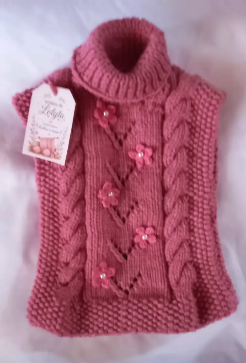 Chaleco tejido a mano para niños con diseño floral - 2