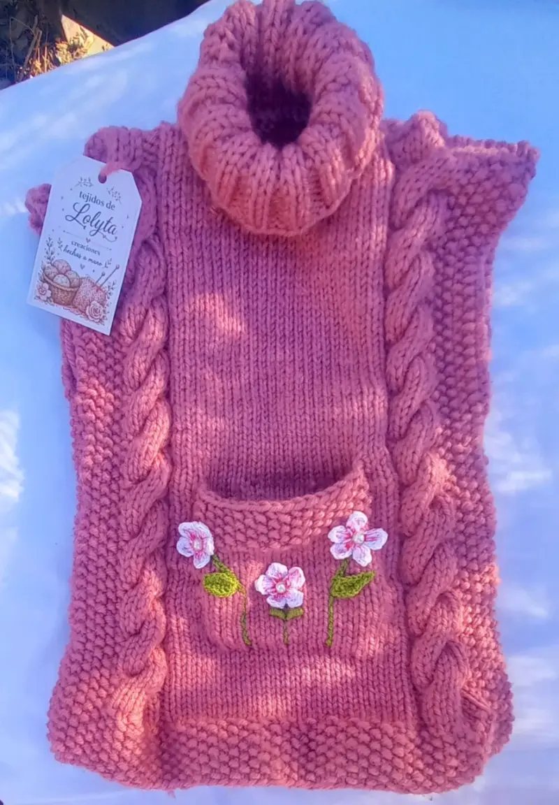 Chaleco tejido a mano para niños con diseño floral - 4
