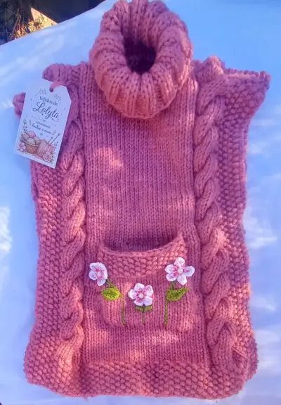 Chaleco tejido a mano para niños con diseño floral - miniatura 4