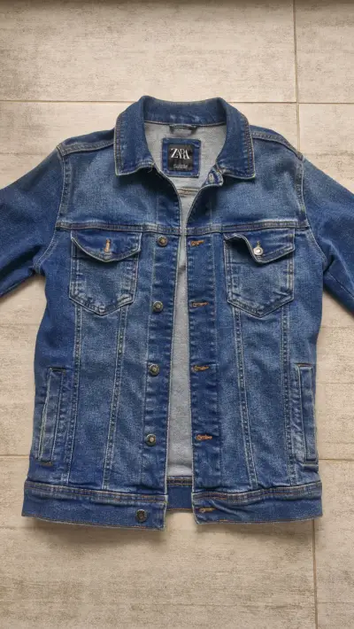 Chaqueta de mezclilla azul Zara para mujer - miniatura 1