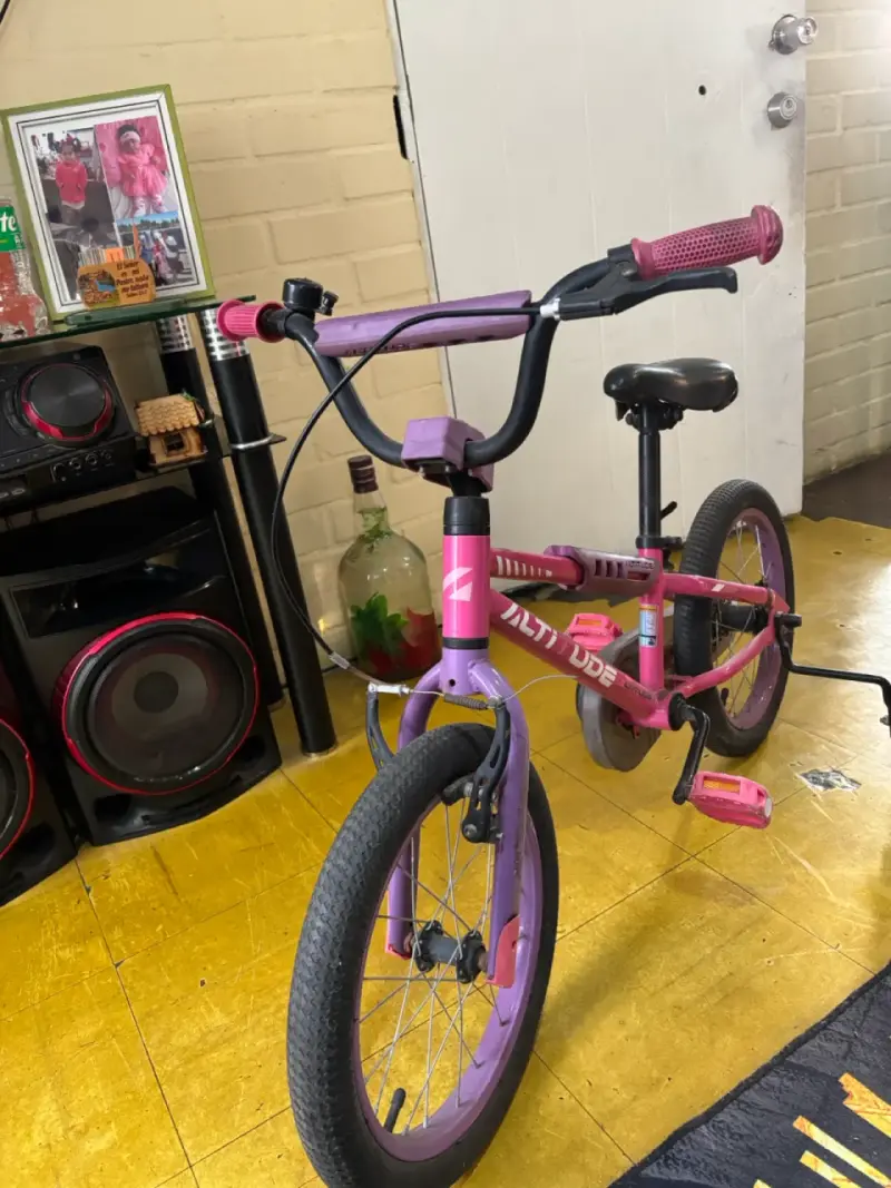 Bicicleta infantil rosa con ruedas de entrenamiento - 1