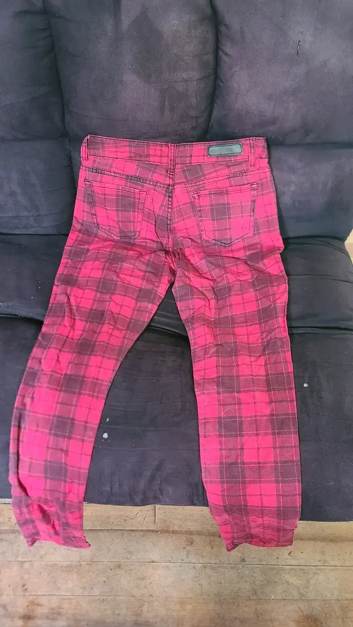 Pantalones a cuadros rojos talla 40 mujer - 2
