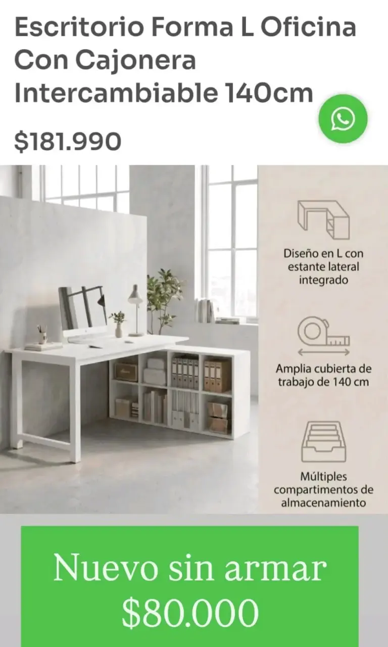 Escritorio en L con cajonera intercambiable 140cm