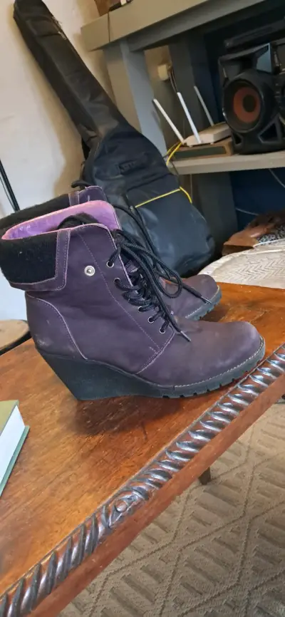 Botines de cuero morado con plataforma - miniatura 1