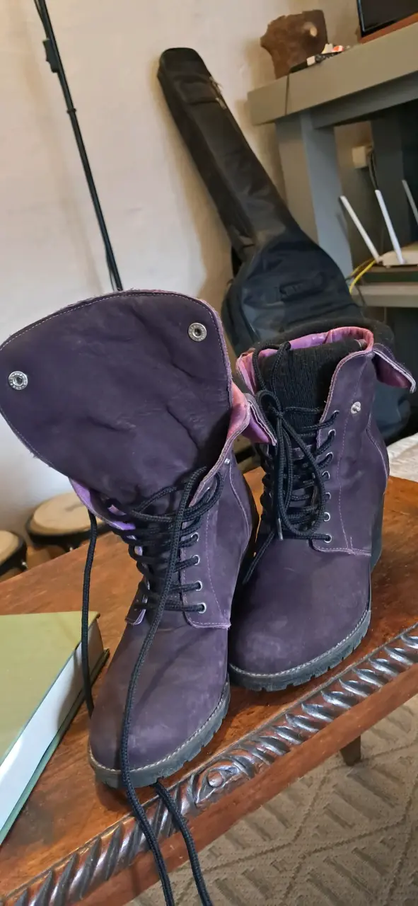 Botines de cuero morado con plataforma - 3