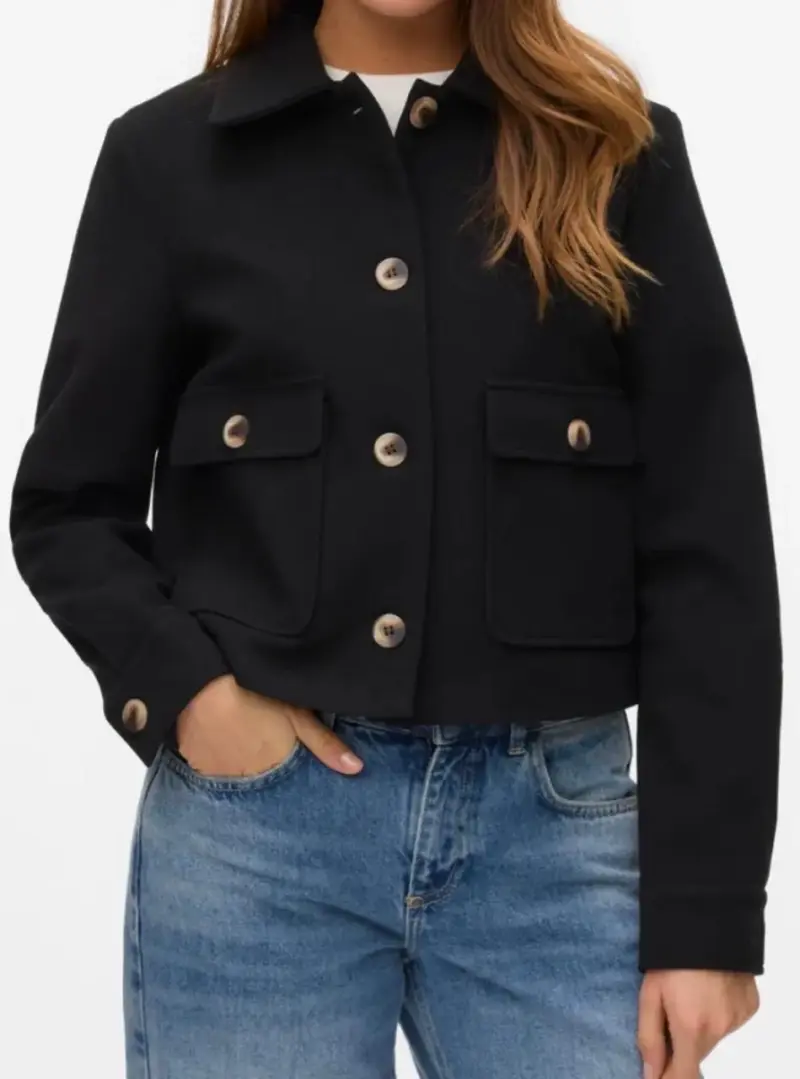 Chaqueta negra de mujer con botones grandes - 1