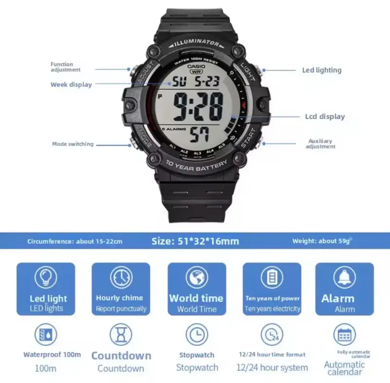 Reloj digital Casio resistente al agua con cronó - 5