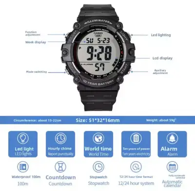 Reloj digital Casio resistente al agua con cronó - miniatura 5