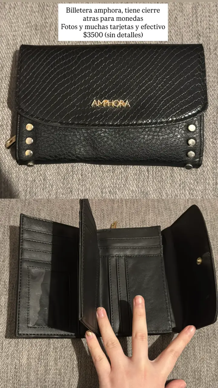 Billetera negra Amphora con cierre para monedas