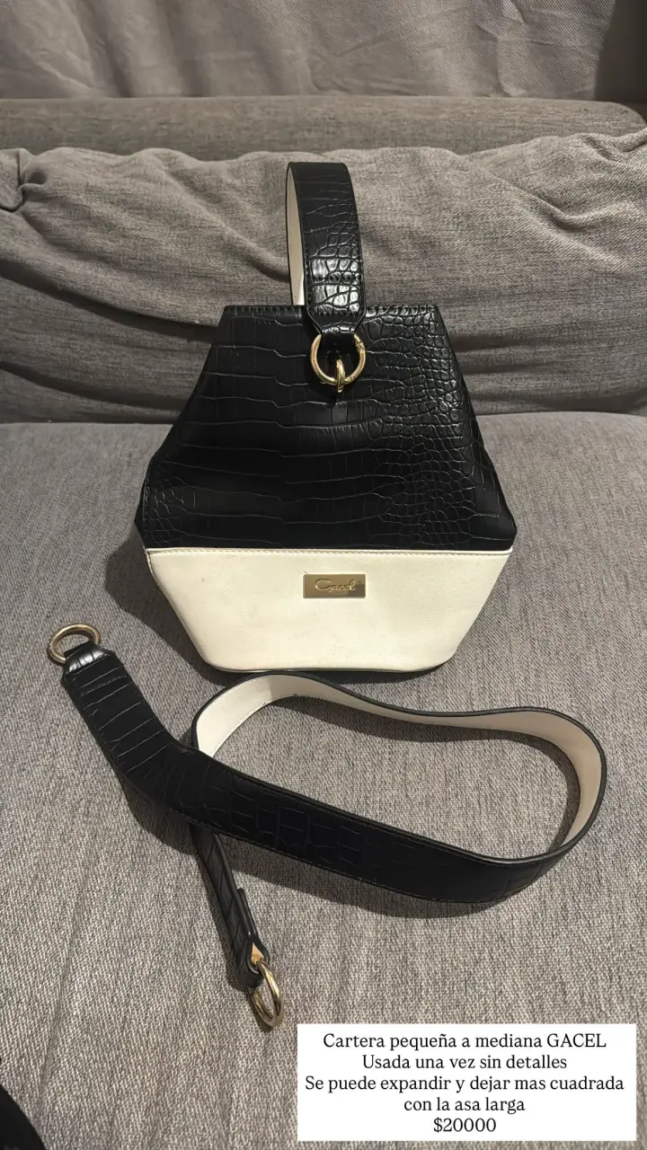 Cartera Gacel negra y blanca con asa larga