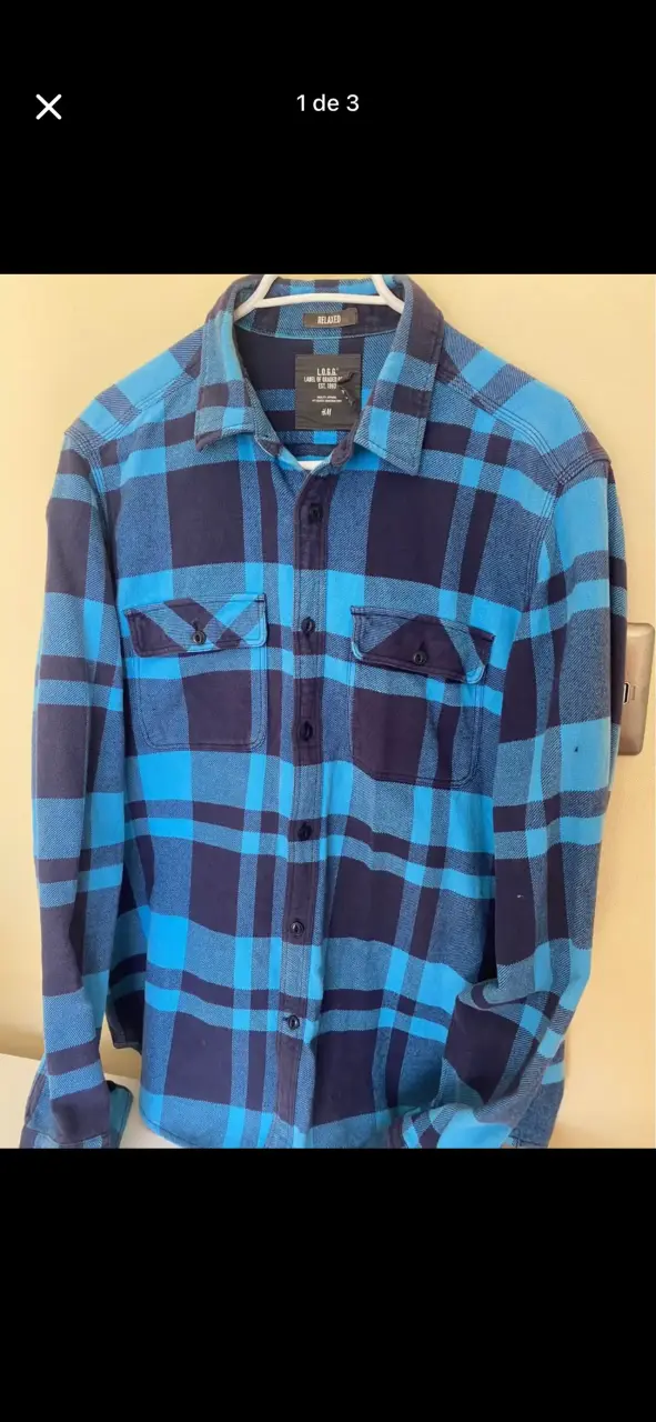 Camisa a cuadros azul y negra H&M L.O.G.G. - 1