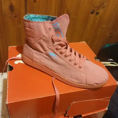 Zapatillas altas Puma de lona en colores verde y rosa - miniatura 4