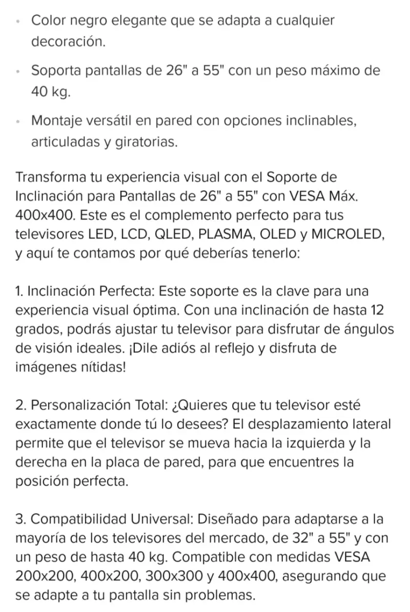 Soporte de pared inclinable para TV de 26" a 55" - 6