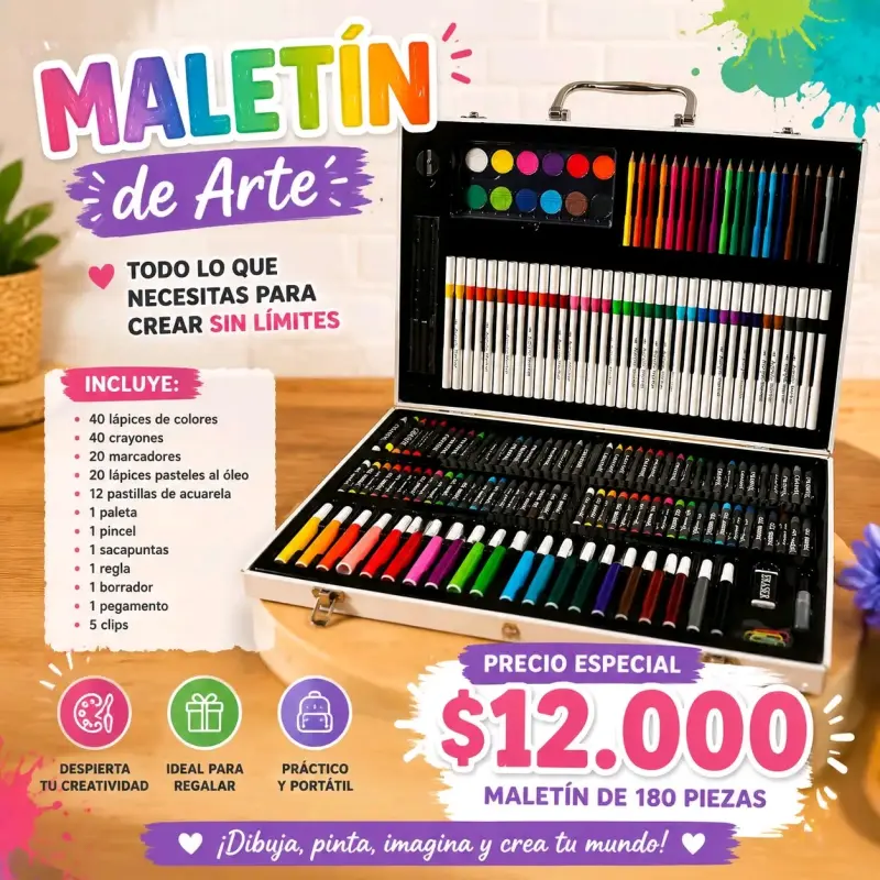 Maletín de Arte 180 Piezas para Creatividad