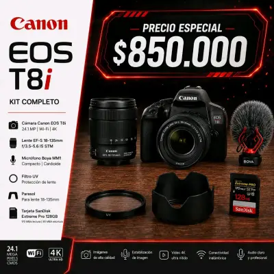 Canon T8i + Lente EF-S 18-135mm + Kit - miniatura 1