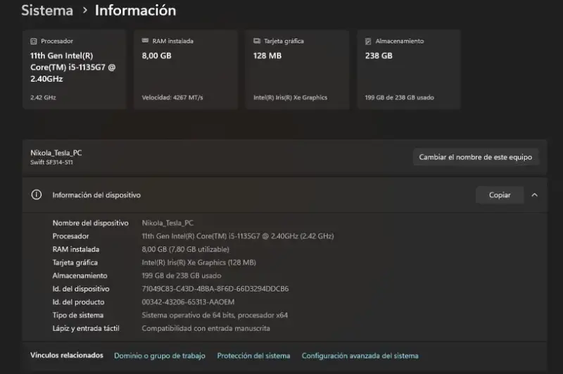 Notebook Acer Swift 3 - Intel Core i5 11va Gen - 8 - 5