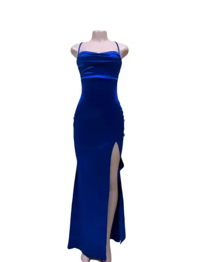 Vestido largo azul aterciopelado - miniatura 4