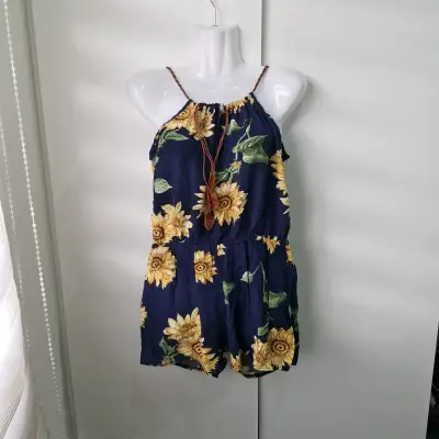 Enterito corto floral azul con girasoles - miniatura 1