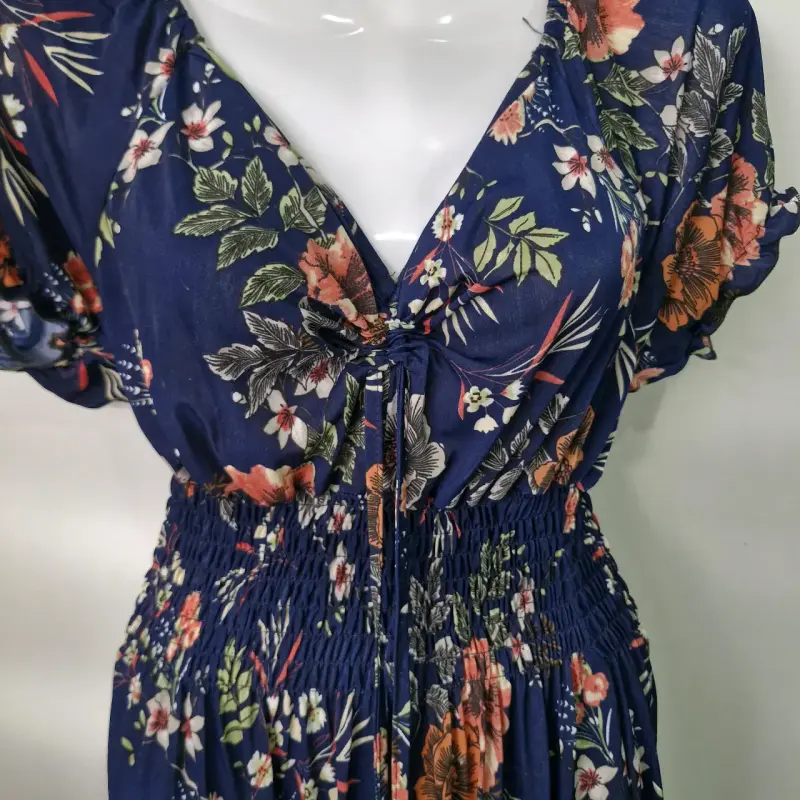 Vestido largo floral azul para mujer - 3