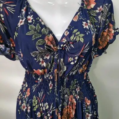 Vestido largo floral azul para mujer - miniatura 3