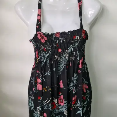 Vestido largo floral negro con tirantes - miniatura 2