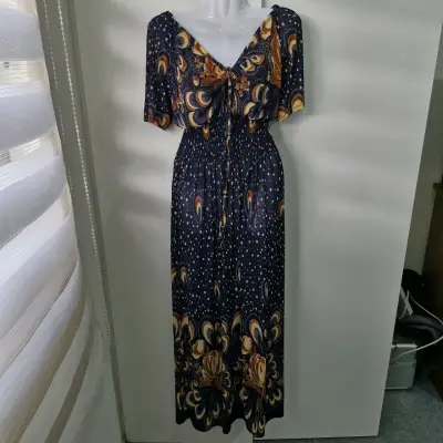 Vestido largo estampado floral azul y marrón - miniatura 2