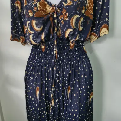 Vestido largo estampado floral azul y marrón - miniatura 3