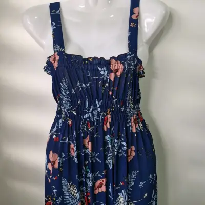 Vestido largo floral azul con tirantes - miniatura 2