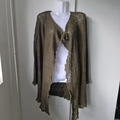 Cárdigan de encaje marrón para mujer - miniatura 1