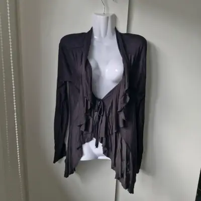 Cardigan negro con volantes para mujer - miniatura 2