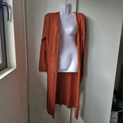 Cárdigan largo color terracota para mujer - miniatura 1