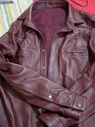Chaqueta de cuero argentino burdeos de mujer - miniatura 1