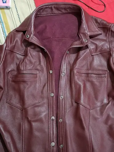 Chaqueta de cuero argentino burdeos de mujer - miniatura 2