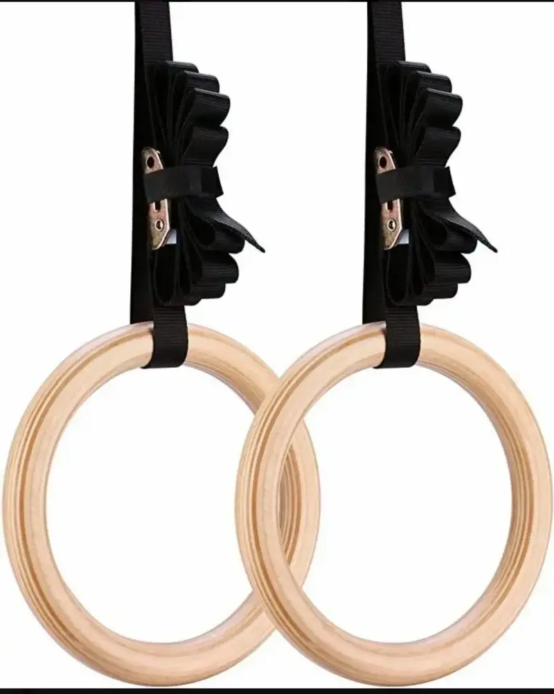 Anillas de gimnasia de madera con correas ajustables - 1