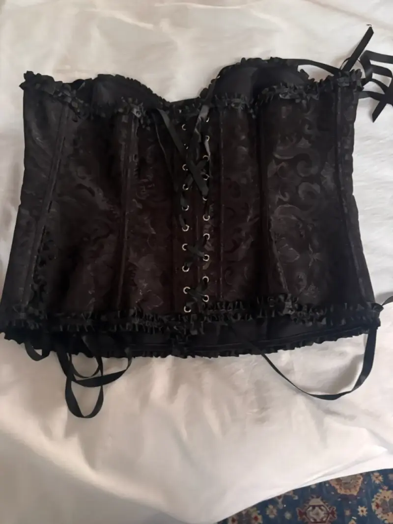 Corset negro con encaje y cintas ajustables - 1
