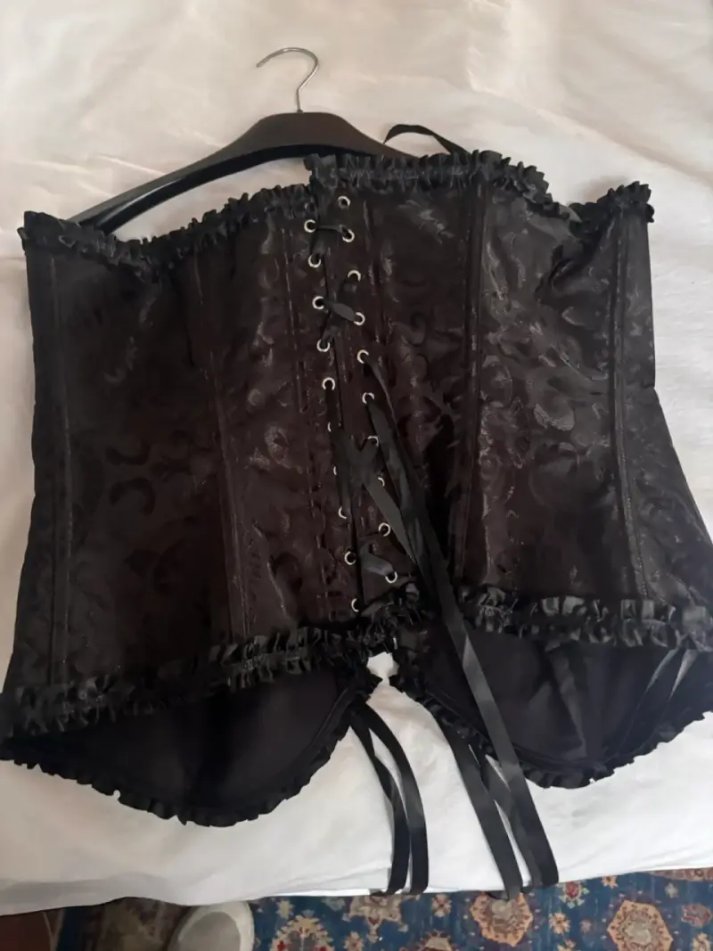 Corset negro con encaje y cintas ajustables - 4