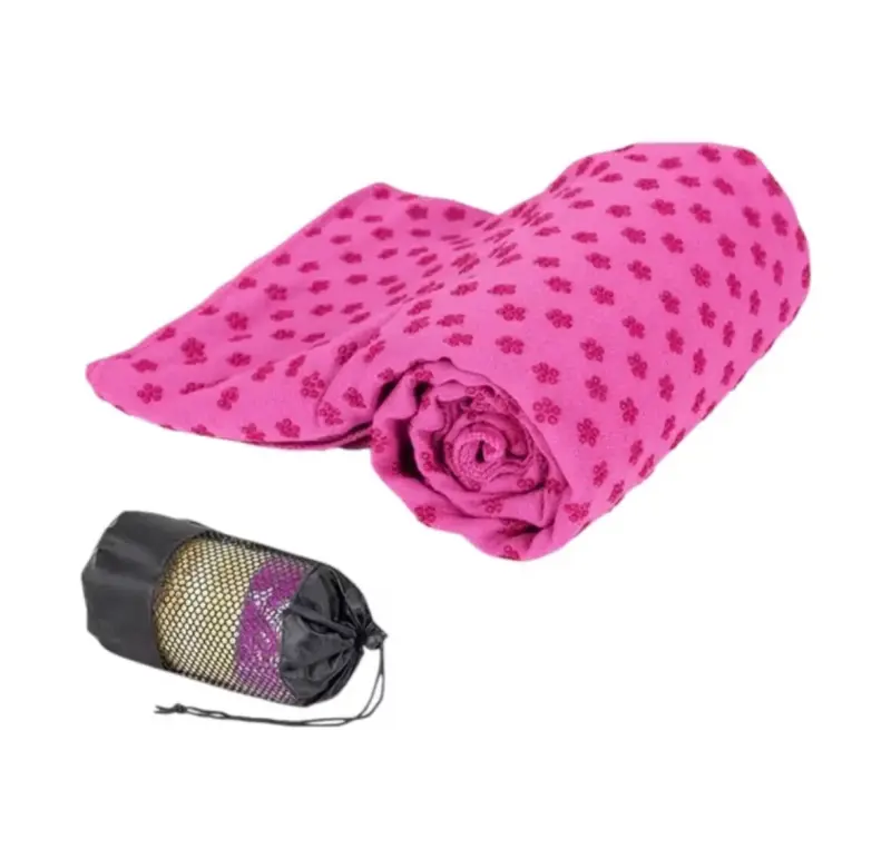 Toalla de yoga antideslizante rosa con bolsa
