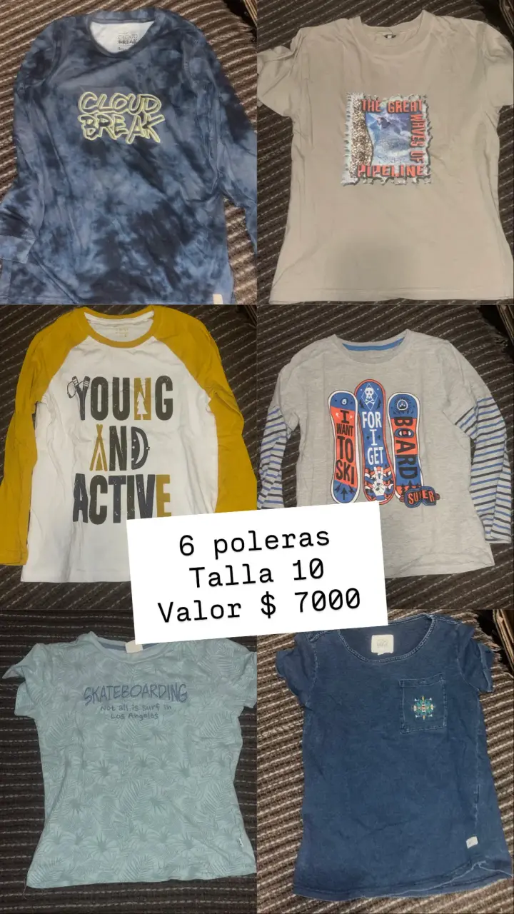 Lote de 6 poleras para niño talla 10