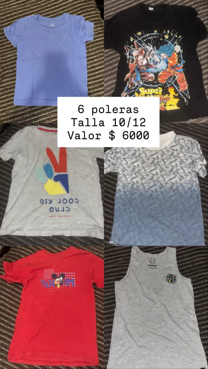 Lote de 6 poleras para niño talla 10/12