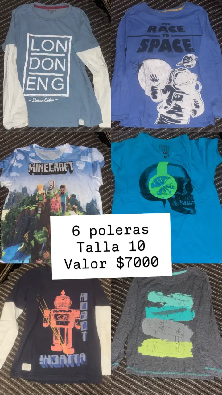 Lote de 6 poleras estampadas talla 10