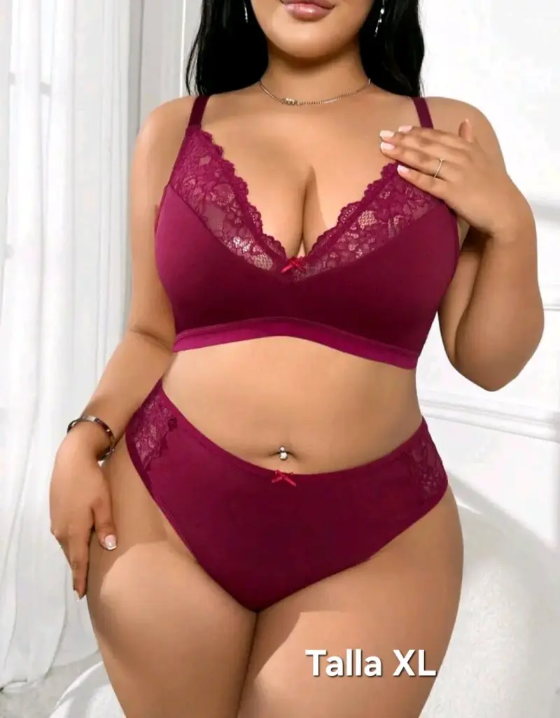 Conjunto de lencería estampado y encaje talla M y XL - 2