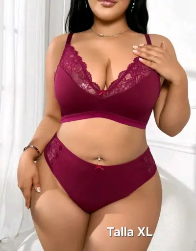 Conjunto de lencería estampado y encaje talla M y XL - miniatura 2