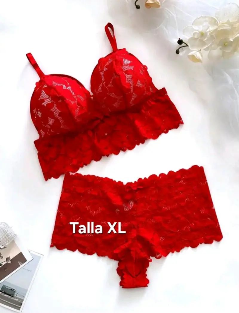 Conjunto de lencería estampado y encaje talla M y XL - 4