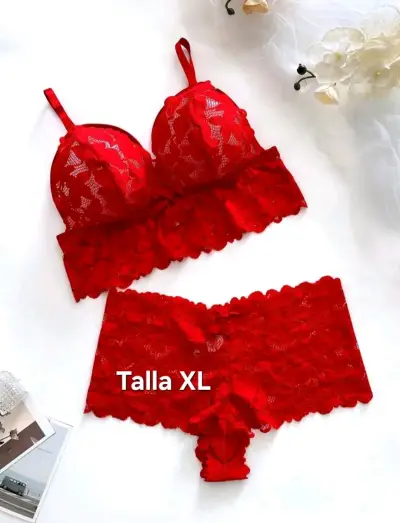 Conjunto de lencería estampado y encaje talla M y XL - miniatura 4