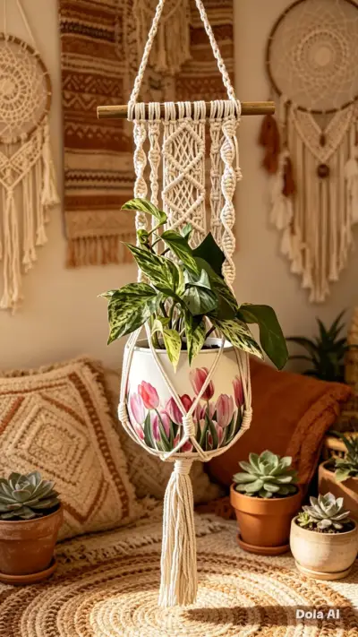 Colgador de macramé para plantas decorativo - miniatura 5
