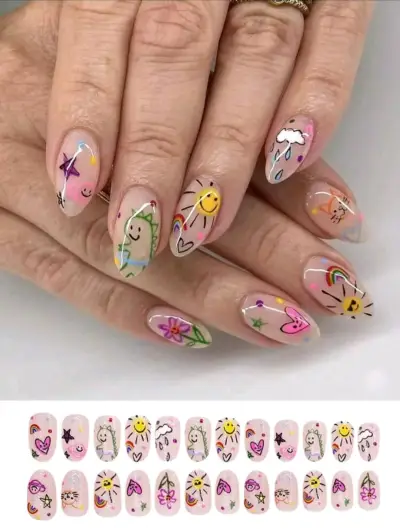 Uñas postizas decoradas con diseños variados - miniatura 3