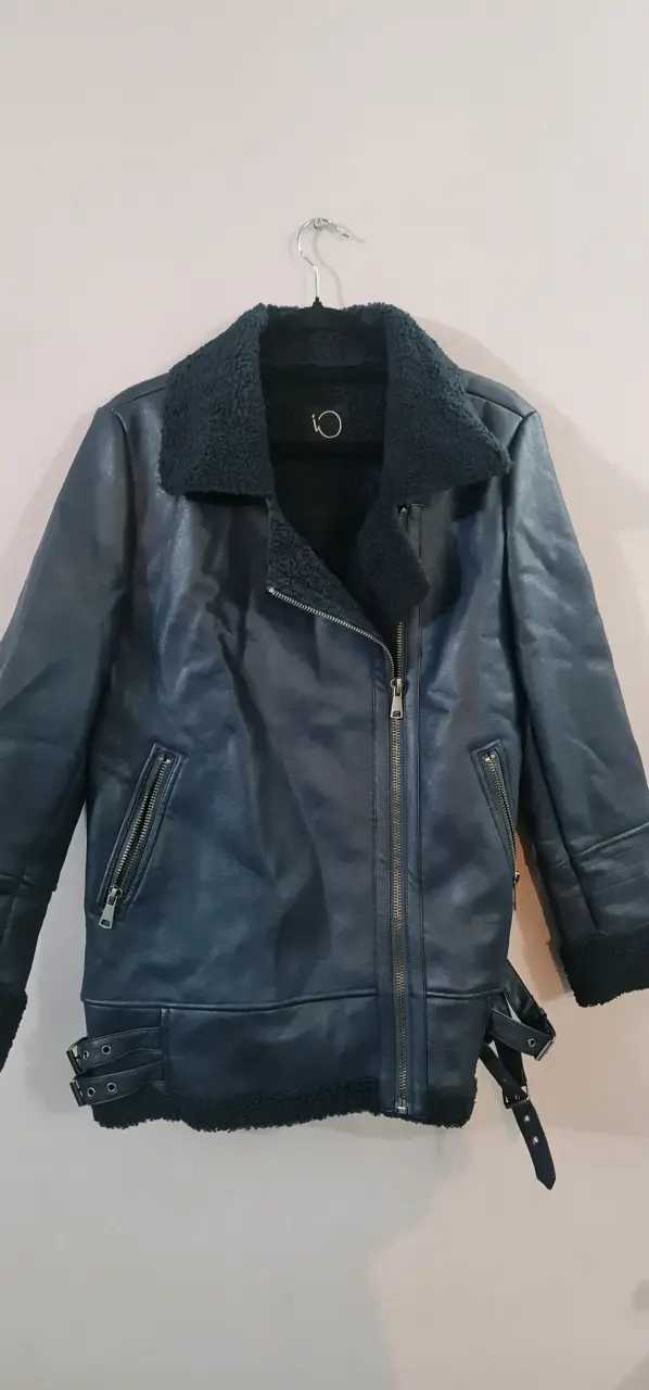 Chaqueta de cuero azul con forro de lana - 1