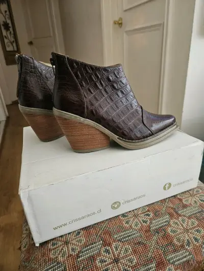 Botines de cuero marrón con tacón Crissa Raos - miniatura 1
