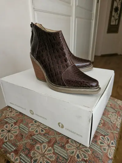 Botines de cuero marrón con tacón Crissa Raos - miniatura 2