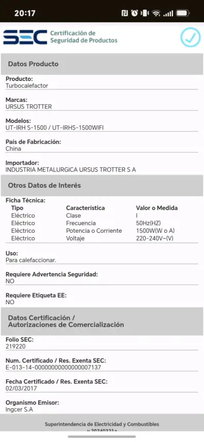 Calefactor Eléctrico Infrarrojo Ursus Trotter IRH-S 1500 - miniatura 3